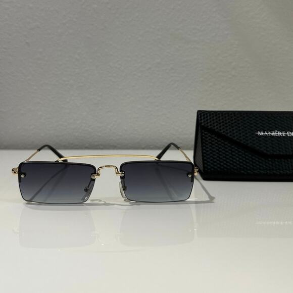 Manière De Voir Black Rectangle Sunglasses with Gold Accents - Picture 8 of 12